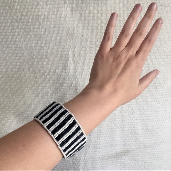 SOLD Anthro Beaded Leather Cuff Stripe Bracelet - Picture 7 of 8